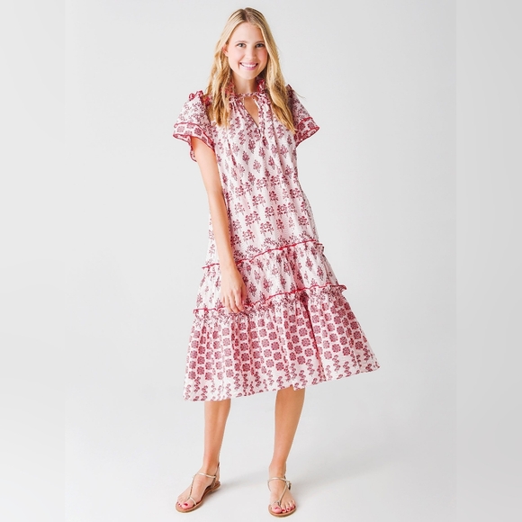 HUNTER BELL Dresses & Skirts - Hunter Bell Matthews Red and White Midi Dress